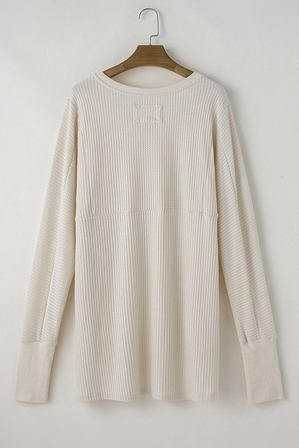 White Waffle Knit Oversized V-Neck Top with Seam Detail