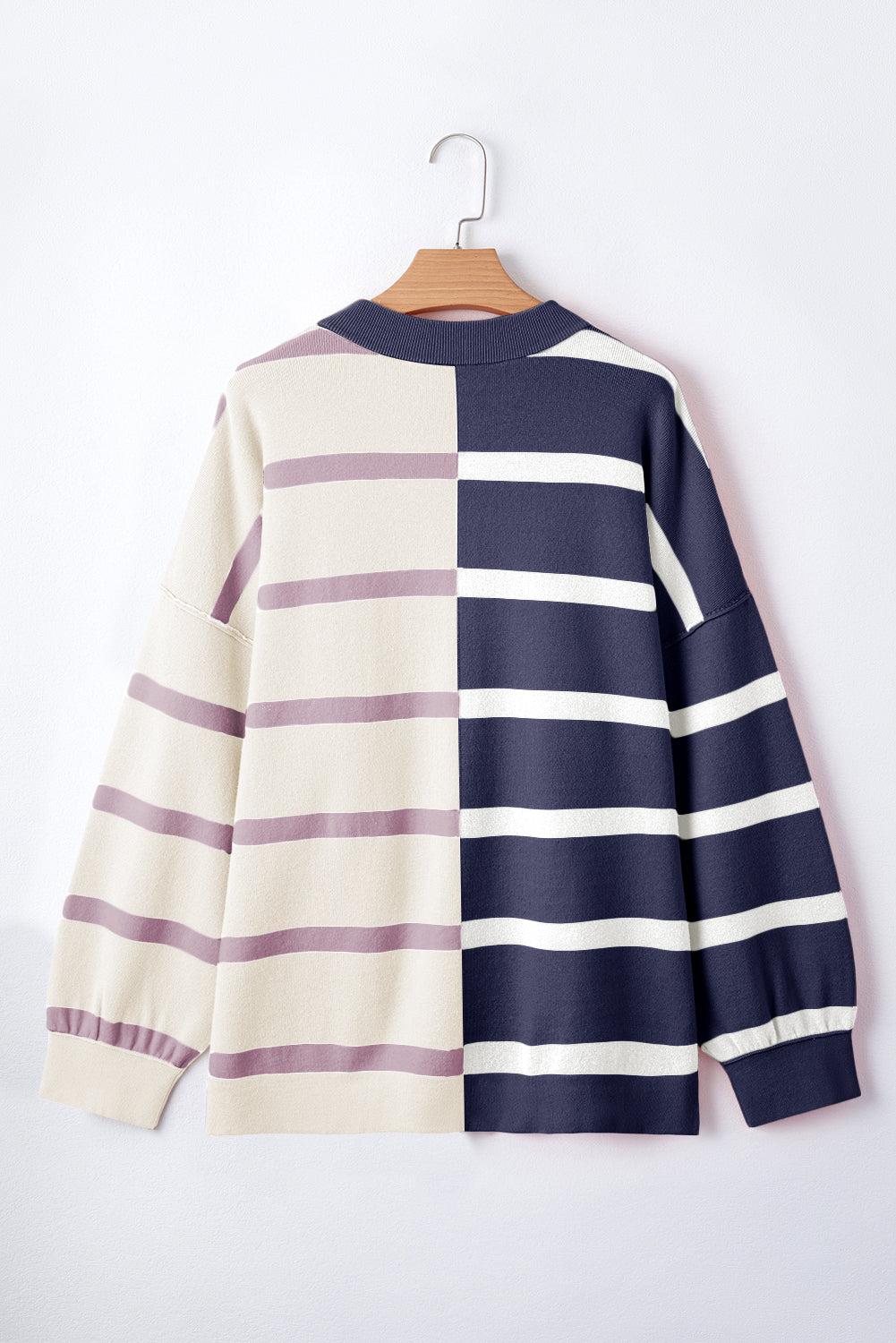 Blue striped color block oversized sweater