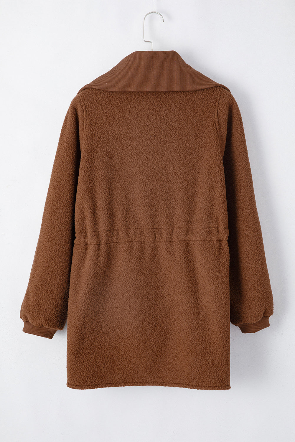 Felpa pullover in pile marrone mezza zip