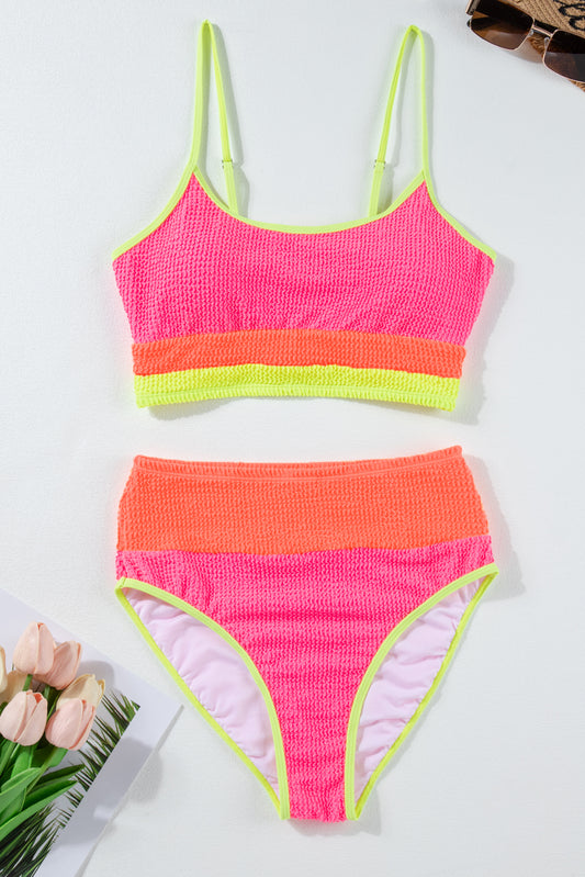 Bloque de color Bonbon Set de bikini sexy de cintura alta