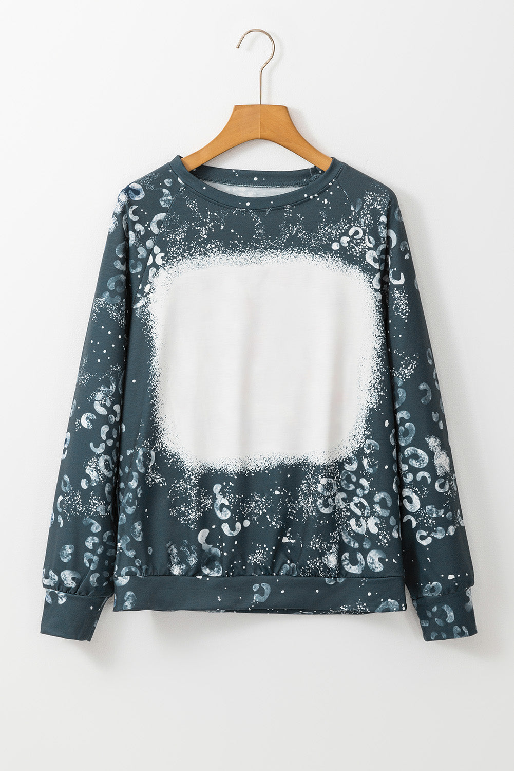 Blue Leopard bleichte Raglan -Ärmel Crewneck Sweatshirt