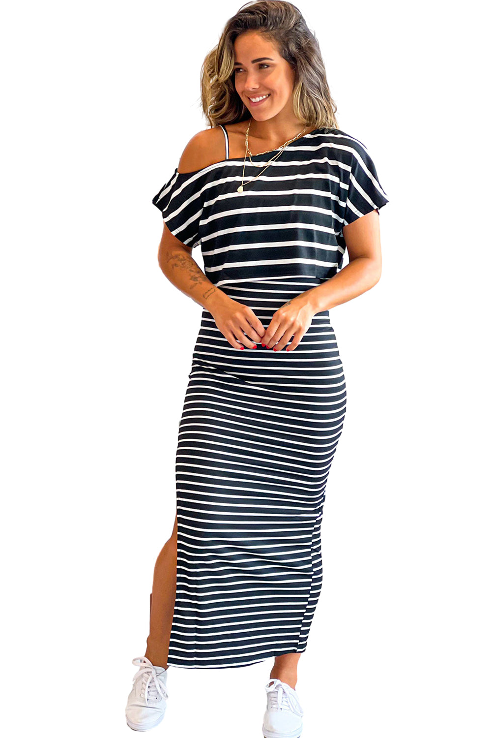 Stripe Black Stripe Spalla spalla a fessura di abbigliamento a matita