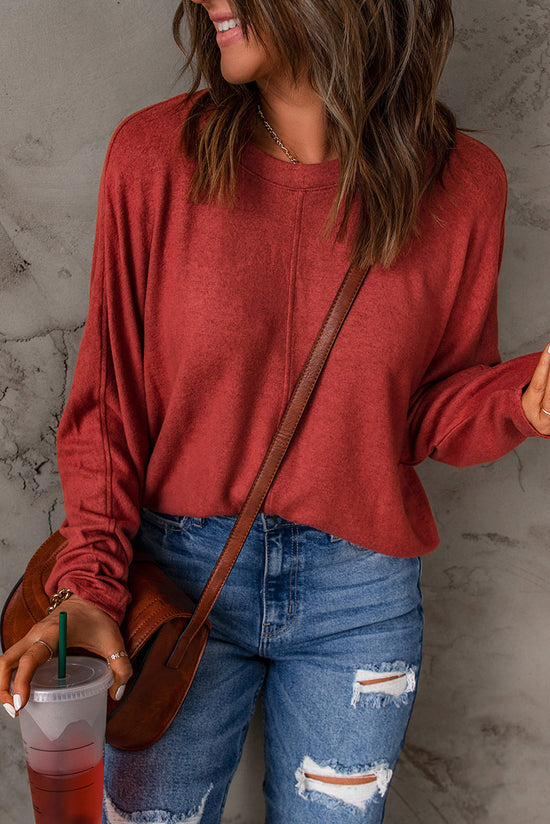 Bright Red Solid Color Patchwork Long Sleeve Top