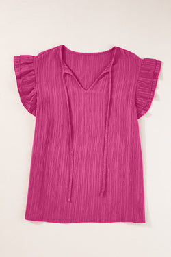 Timal -collar -colored tank and ruffled ruffle sleeves pink