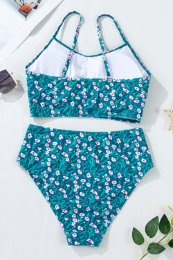 Ensemble de bikini mignon smocké à imprimé floral bleu-A WOMAN WE LOVE