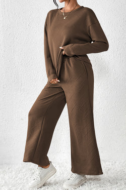 Tenue 2 pièces ample texturée marron foncé