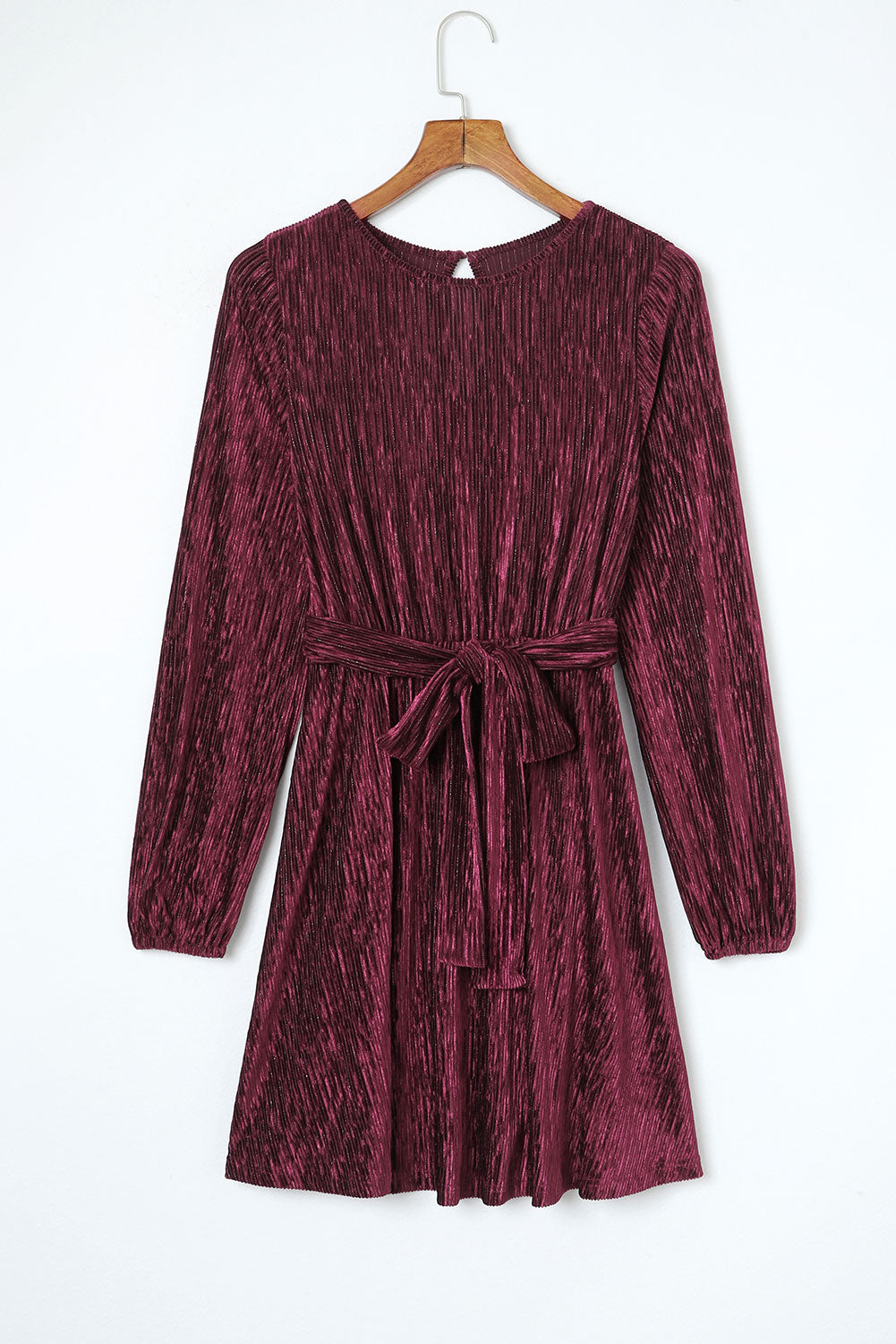 Fiery Red Tie Waist Crinkle Velvet Dress