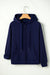 Navy Blue Solid Color Fleece Lined Zip Up Hoodie