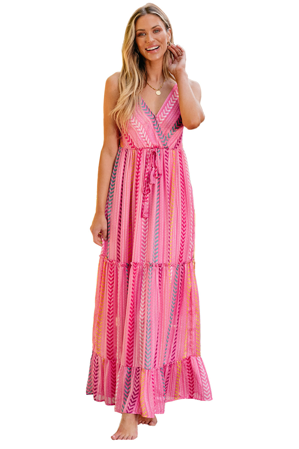 Tassel imprimé occidental rose V Robe maxi wrap maxi wrap maxi wrap maxi