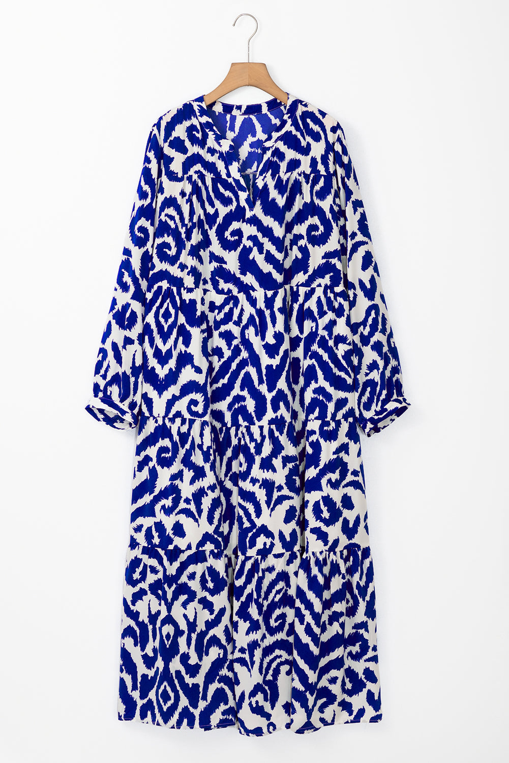 Blue Western Abstract Geometric Stampato Maxi Dress