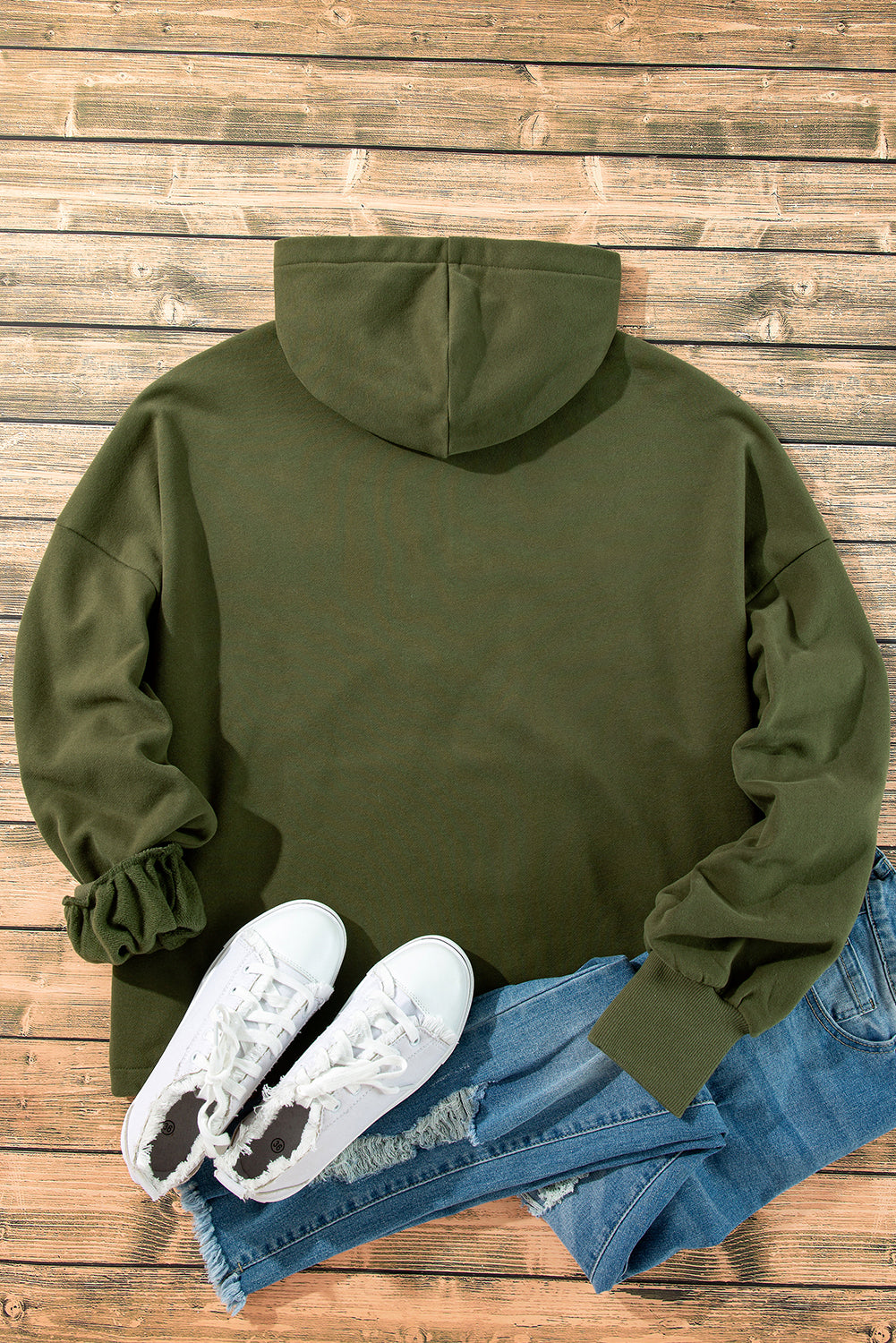 Moss Green Fleece Assegna con cappuccio di cannicaro a mezza cerniera con cappuccio sciolto