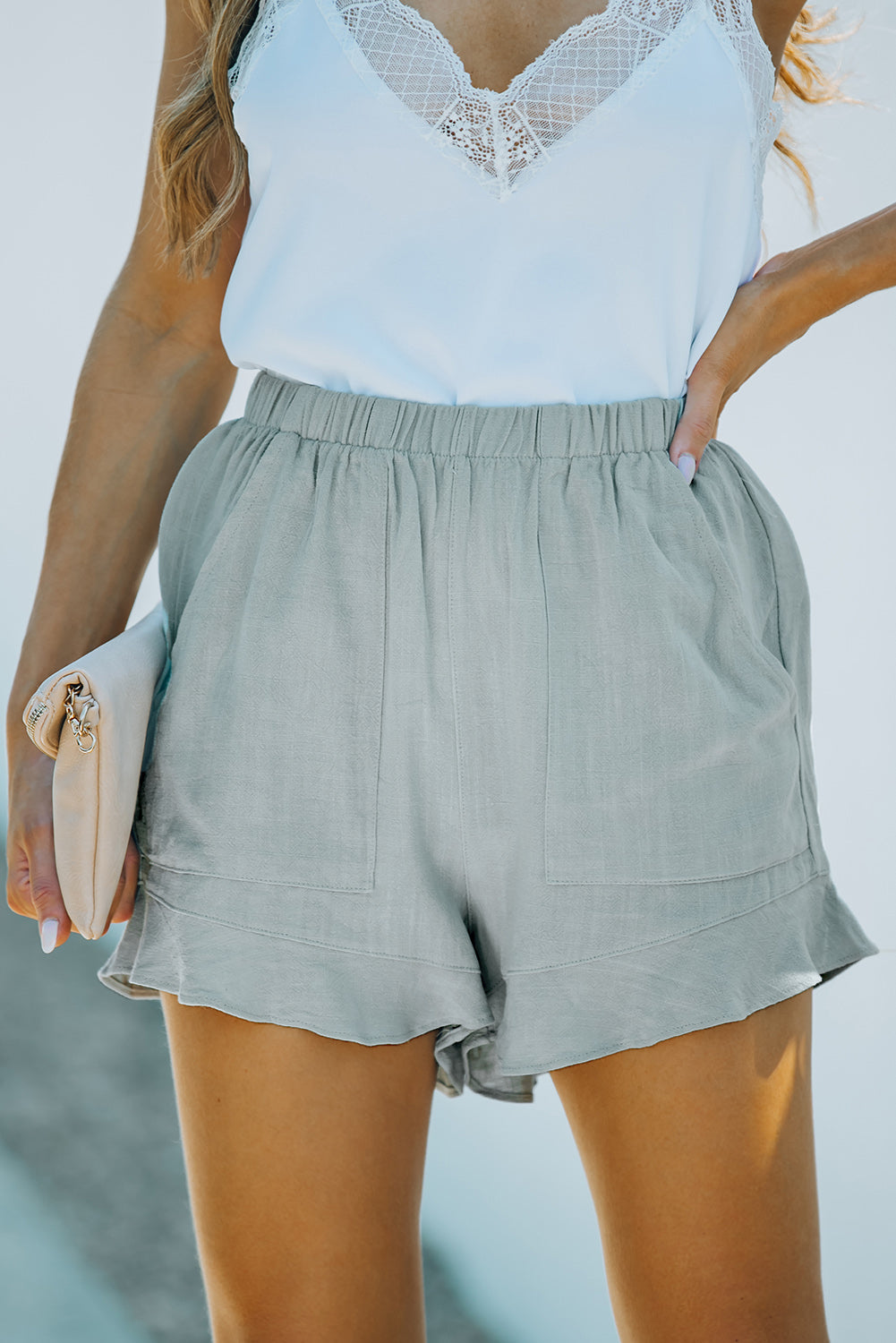 Shorts à volants à empoche haute taille