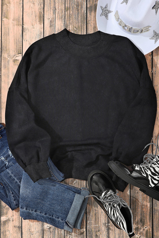 Black Crew Neck Drop Shoulder Sweatshirt