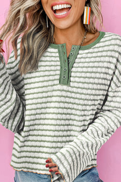 Long sleeve top Henley Textured with green stripes *