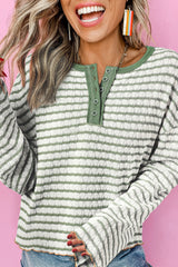 Haut à manches longues Henley texturé à rayures vertes *