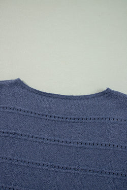 Pull en tricot pointelle à col bateau et épaules tombantes bleu sarcelle véritable