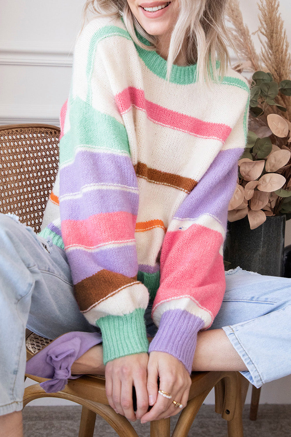 Multicolored striped drop shoulder sweater