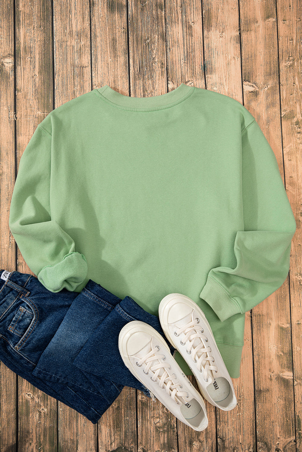 Sweat-shirt en tissu éponge à épaules tombantes et doublure en polaire uni vert fumée