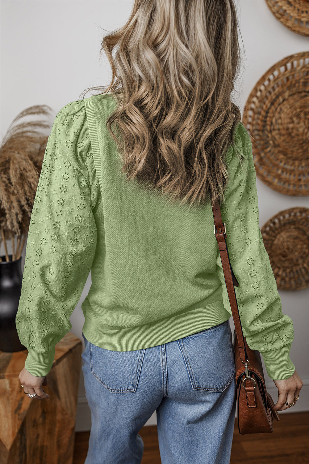 Mist Green Solid Patchwork Ärmel rundes Nacken -Sweatshirt