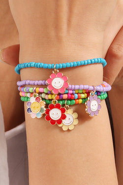 Juego de pulseras de perlas con colgante de flores ligeras de 5 piezas de color azul claro