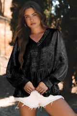 Chemisier babydoll noire métallisée à volants  *-A WOMAN WE LOVE