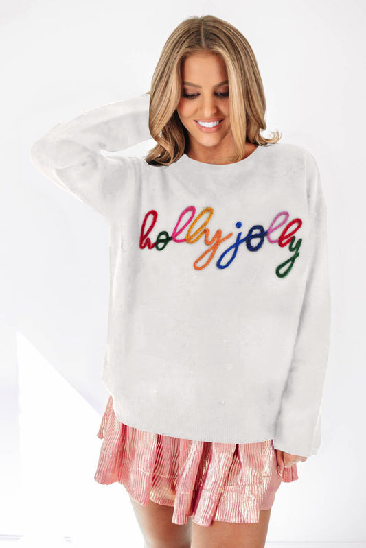 Weißer Holly Jolly Round Neck Casual Pullover