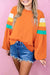 Flamingo Color Block Sleeve Raglan Sweatshirt with Exposed Seams