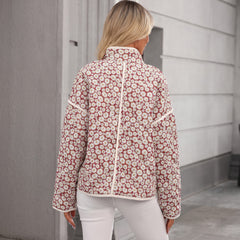 Veste rose à imprimé floral vintage et col montant