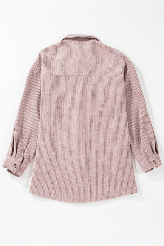 Light Pink Corduroy Buttoned Jacket with Flap Pocket