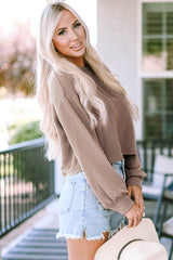 Khaki Long Sleeve Drop Shoulder Casual Top