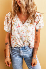 Blouse beige à manches florale Boho-A WOMAN WE LOVE