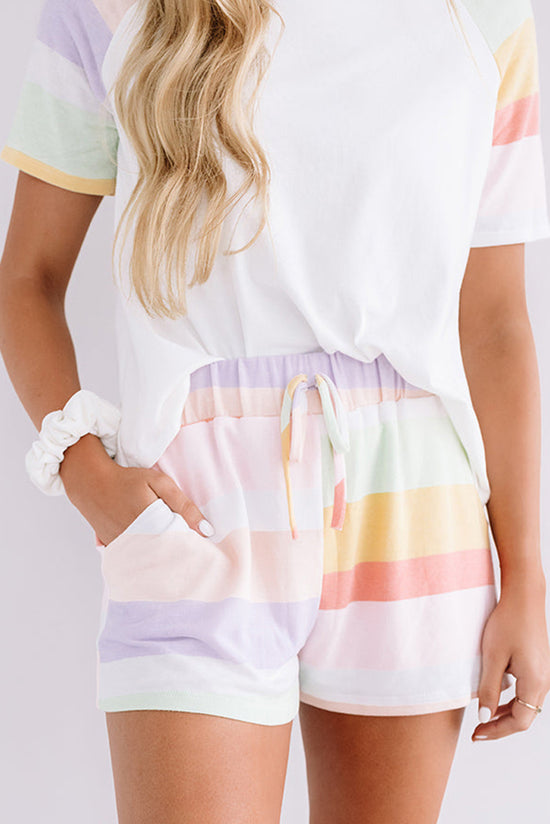 Ensemble t-shirt et short à rayures arc-en-ciel blanc *