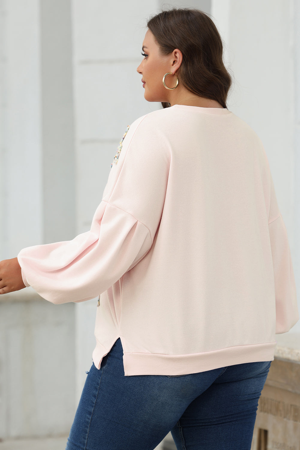 Sweat-shirt oversize à manches lanterne et nœud brodé parchemin