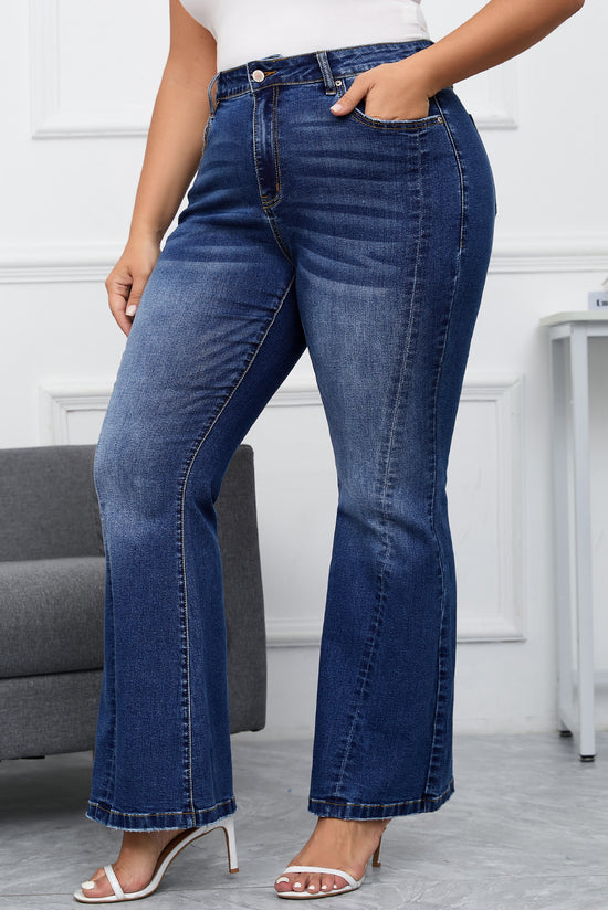 Plus Size Dark Blue Washed Flare Jeans