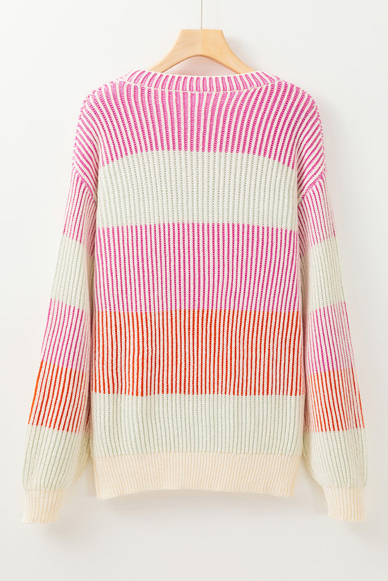 Pink pink sweater with textured knitting bubbles color block *