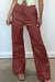 Mineral Red Solid Color Drawstring Wide Leg Cargo Pants