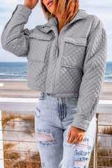 Veste courte zippée matelassée grise avec poches