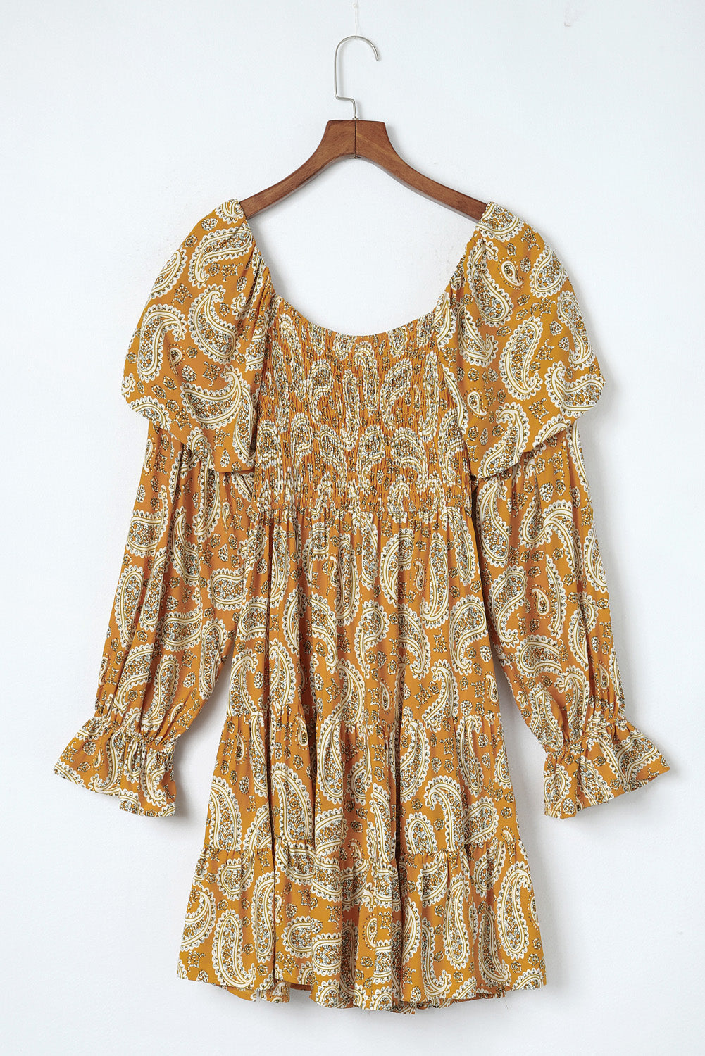 Vestido floral de manga larga amarilla boho paisley