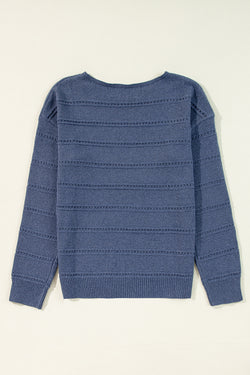 Pull en tricot pointelle à col bateau et épaules tombantes bleu sarcelle véritable