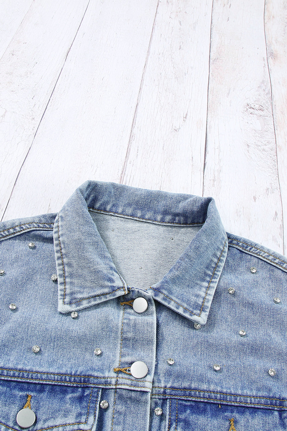 Mist Blue Rignestones Veste en jean clouté