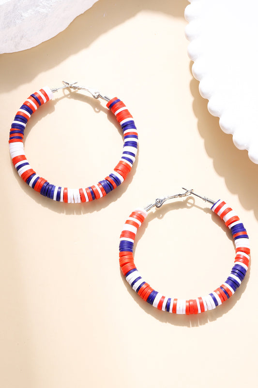 Boucles d'oreilles créoles en perles multicolores patriotiques rouges ardentes