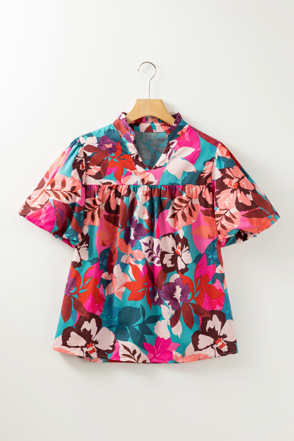 Blouse à col en V cranté à rose-A WOMAN WE LOVE