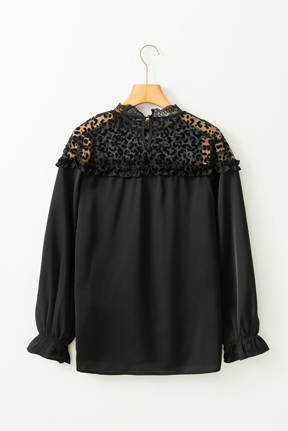 Black Blouse à manches longues en maillage léopard noir