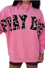 Sweat-shirt rose à col montant et appliqué floral PRAY BIG