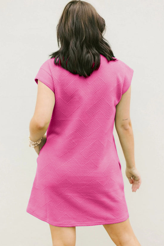 Pink Textured Sachet T-Shirt Dress with Cap Sleeves