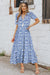 Long relaxed dress with geometric sky blue print with v -neck collar