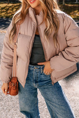 Doudoune matelassée rose abricot avec fermeture éclair complète-A WOMAN WE LOVE