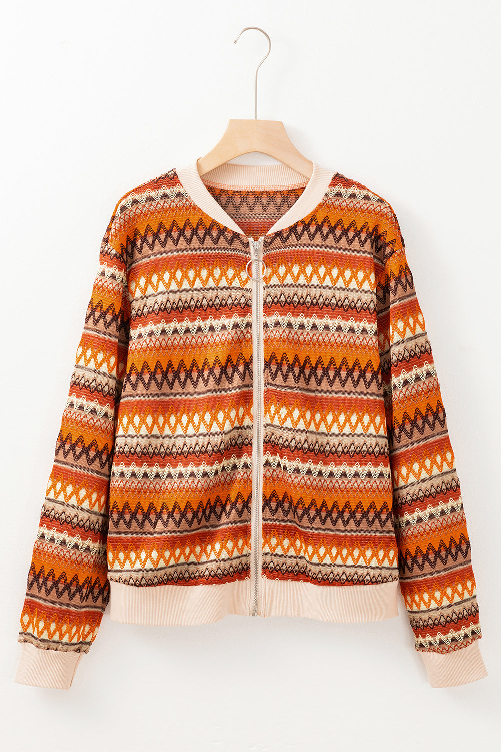 Veste orange à manches longues zippée à rayures Boho