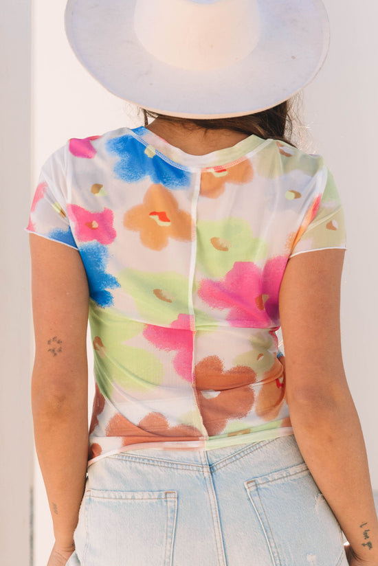 T-shirt court multicolore en maille florale *