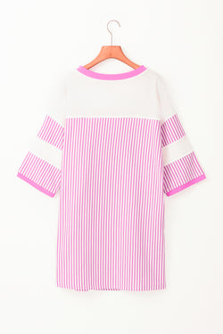 Phalaenopsis Striped Patchwork Three-Quarter Sleeve Loose Mini Dress